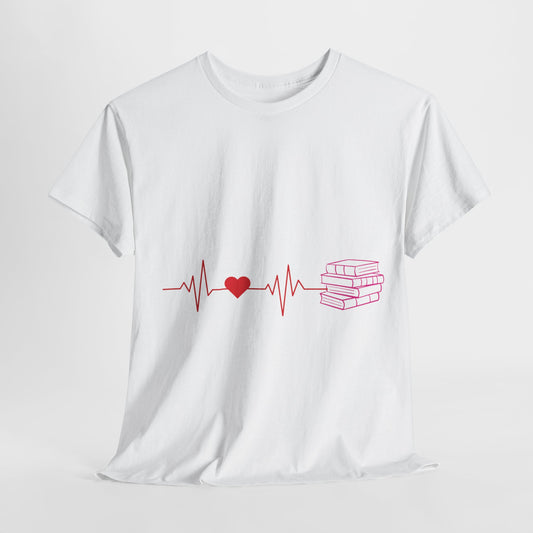 "Book Lover Heartbeat Line" Unisex Heavy Cotton Tee