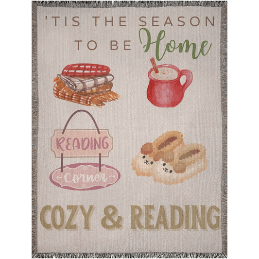 'Home, Cozy & Reading' Woven throws- (Off white, beige color)