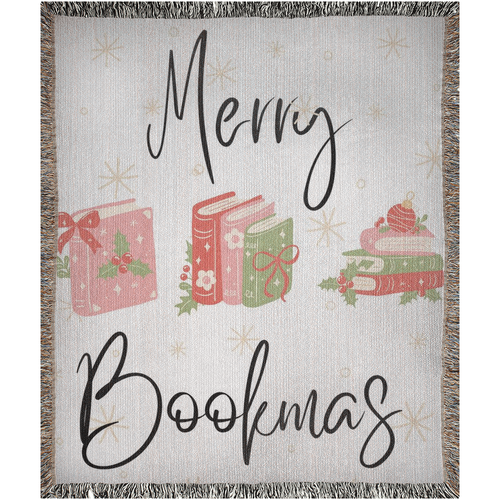 'Merry Bookmas' Woven throw - Natural off-white