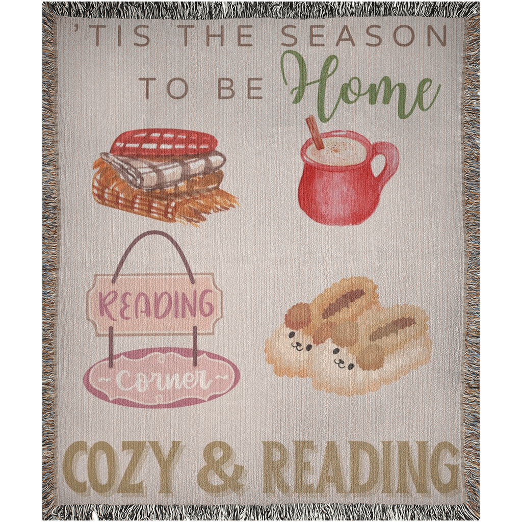 'Home, Cozy & Reading' Woven throws- (Off white, beige color)