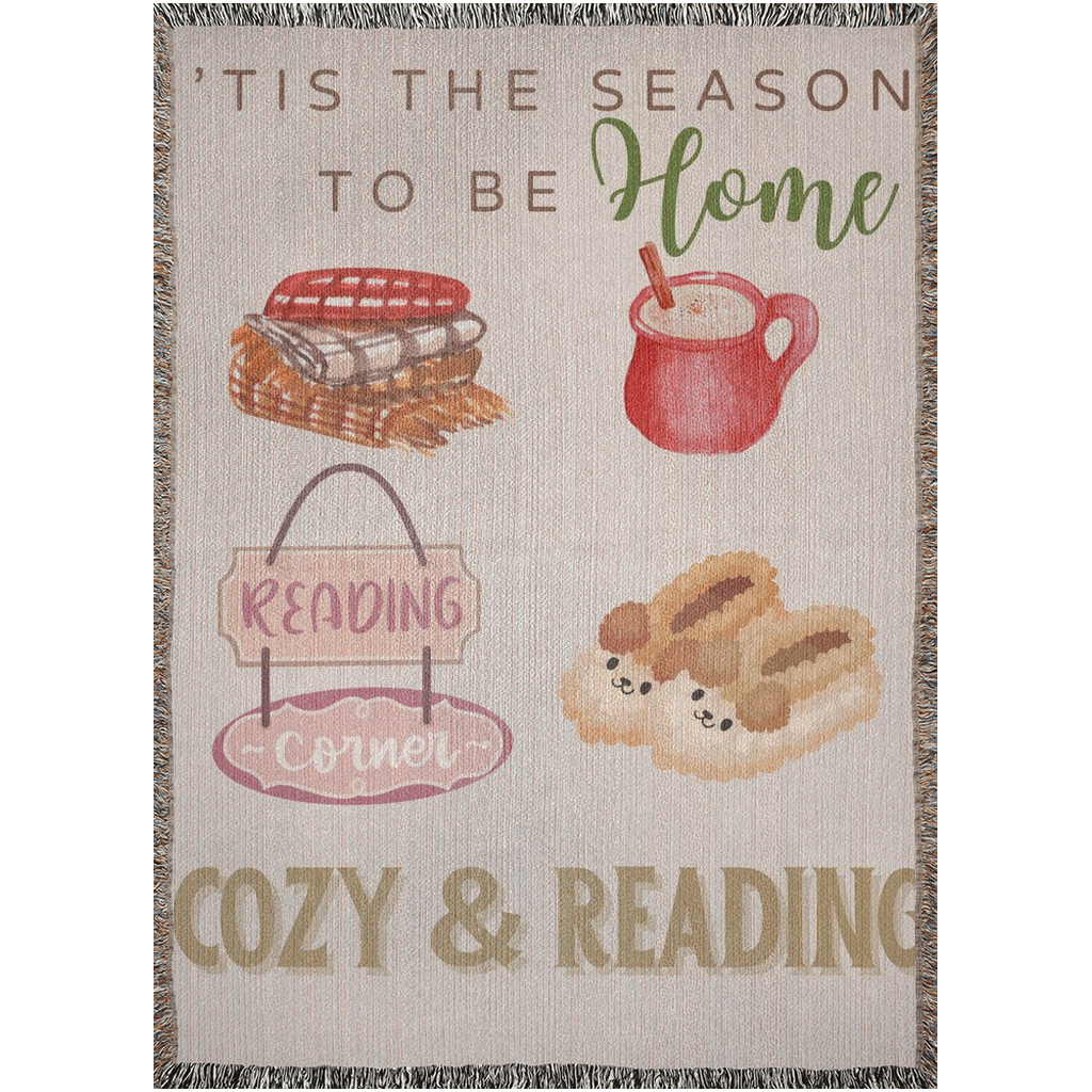 'Home, Cozy & Reading' Woven throws- (Off white, beige color)