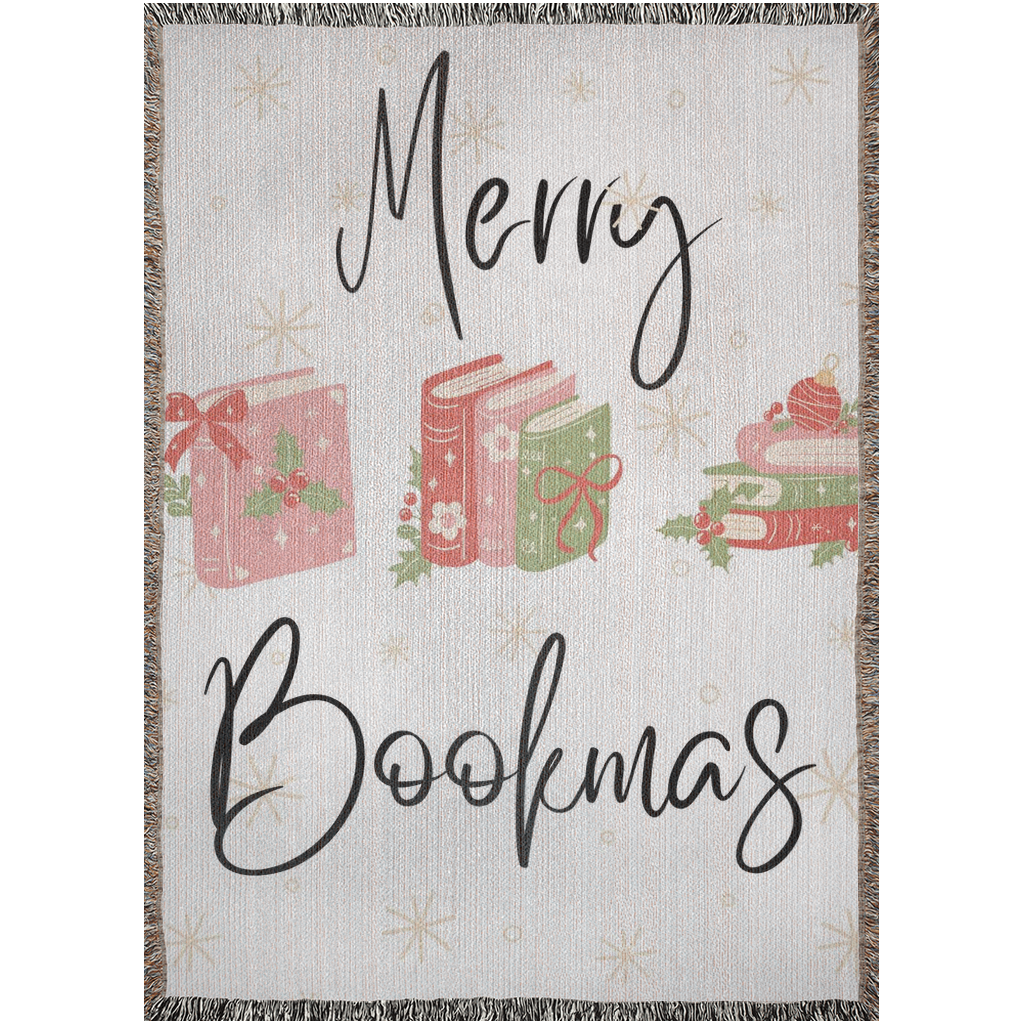 'Merry Bookmas' Woven throw - Natural off-white